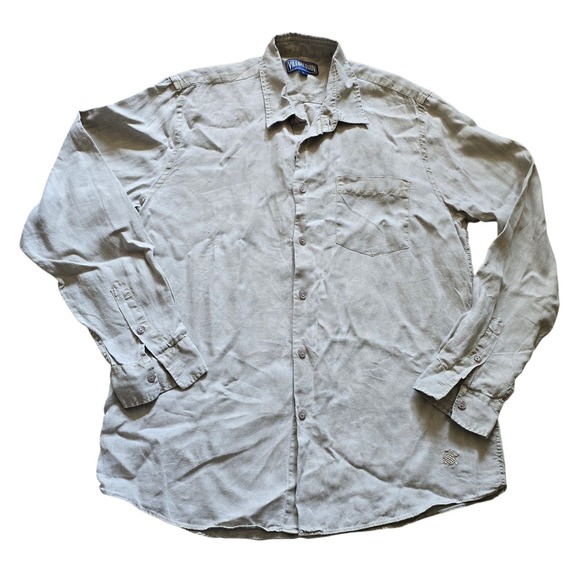 Vilebrequin Mens Button Down 100% Linen Shirt Casual Lightweight Long Sleeve L - Picture 1 of 9